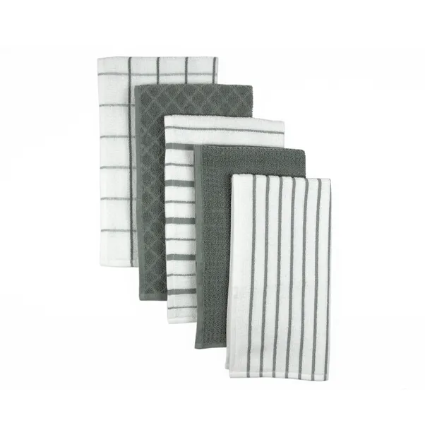 30726296 Set of 5 Terry Tea Towels | Ultra Absorbent Cotton Kitchen Towels - Image 1