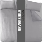 Sleepdown Premium Hotel Quality 100% Cotton Satin Stripe Duvet Cover Set with Pillowcases Quilt Bedding Soft Easy Care Luxury Bed Linen - Grey - Double (200cm x 200cm) - Image 3