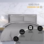 Sleepdown Premium Hotel Quality 100% Cotton Satin Stripe Duvet Cover Set with Pillowcases Quilt Bedding Soft Easy Care Luxury Bed Linen - Grey - Double (200cm x 200cm) - Image 4