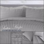 Sleepdown Premium Hotel Quality 100% Cotton Satin Stripe Duvet Cover Set with Pillowcases Quilt Bedding Soft Easy Care Luxury Bed Linen - Grey - Double (200cm x 200cm) - Image 2