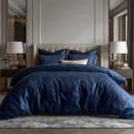800 Thread Count Cotton Sateen Duvet Cover | Windsor Lux Navy Peony - Image 2