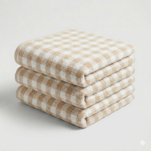 Beige Gingham Checkered Cotton Towel (Large)