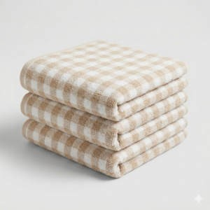 Beige Gingham Checkered Cotton Towel