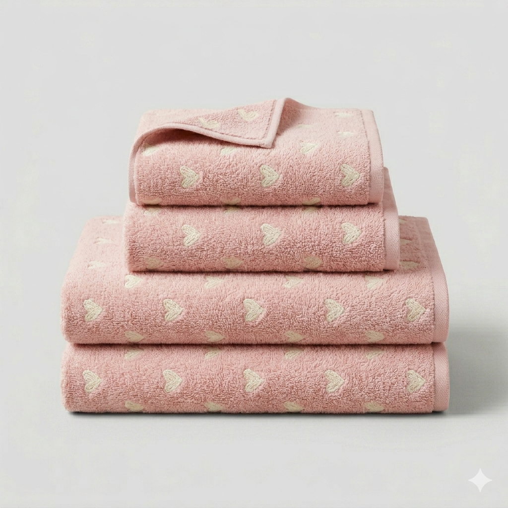 Pink Hearts Premium Cotton Bath Towel (Soft)